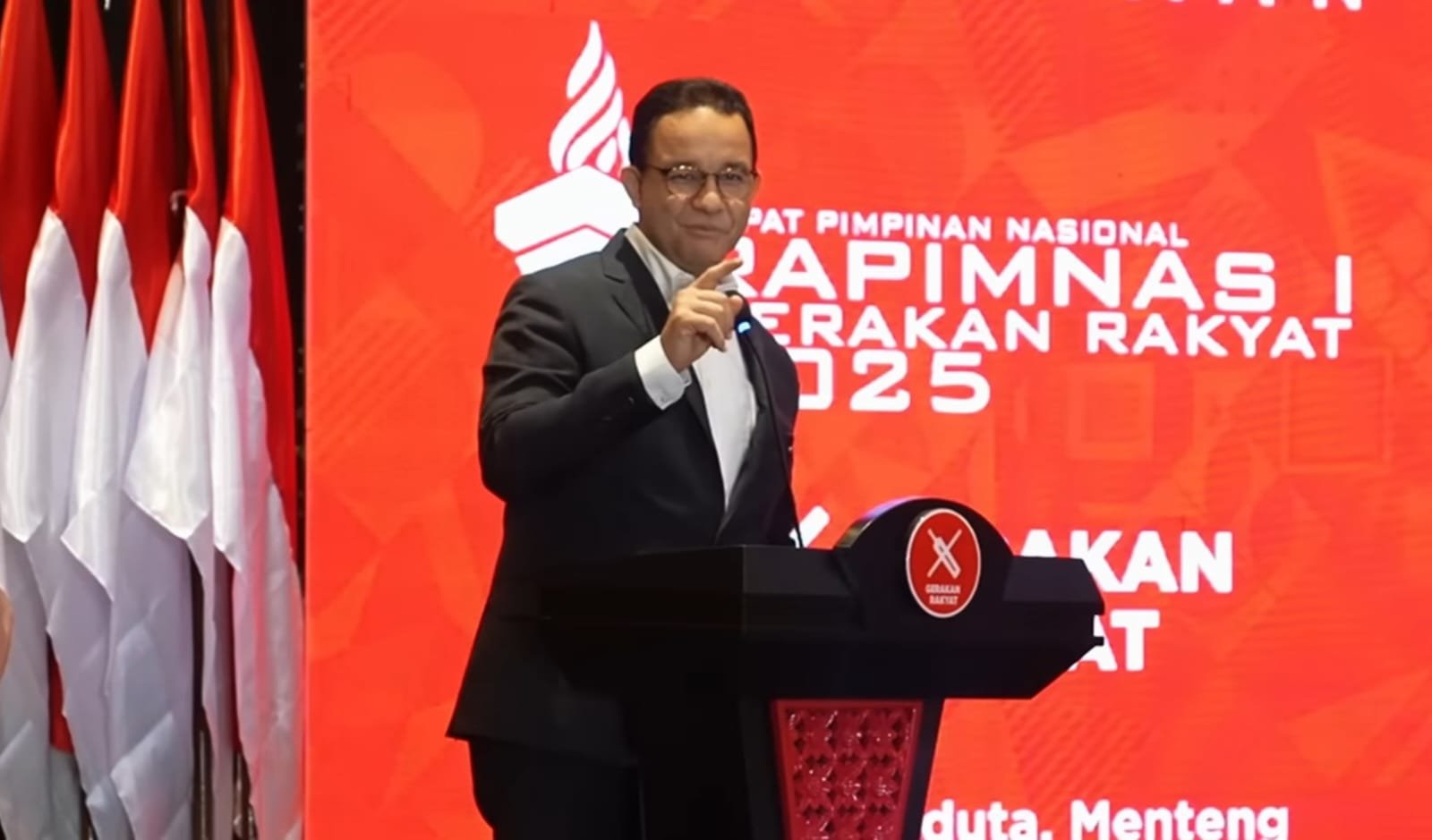 Anies Baswedan saat pidato di acara Rapimnas Gerakan Rakyat, Minggu (13/7) lalu/Foto : YouTube (Anies Baswedan)