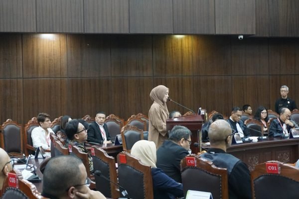 Lesti Kejora saat memaparkan pandangannya di Sidang lanjutan uji materi Undang-Undang Nomor 28 Tahun 2014 tentang Hak Cipta di MK. Foto: GPriority/Rizki Dimuharam