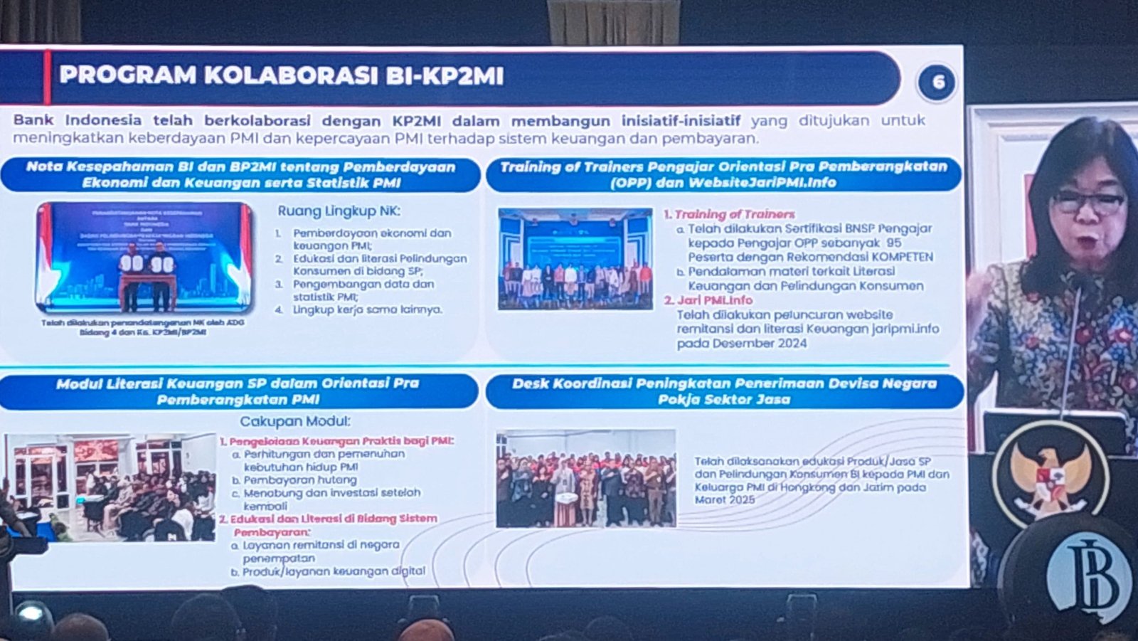 Deputi Gubernur Bank Indonesia, Filianingsih Hendarta, saat menjelaskan materi/Foto : GPriority (Nindya Farhah Azzahrah)