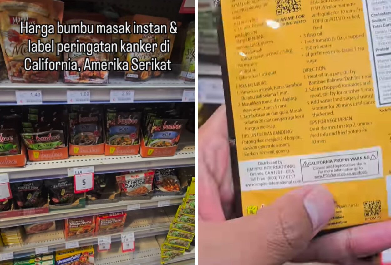 Viral bumbu instan asal Indonesia diberi label peringatan kanker/Foto : Tangkapan Layar (Instagram @adil_tigo)