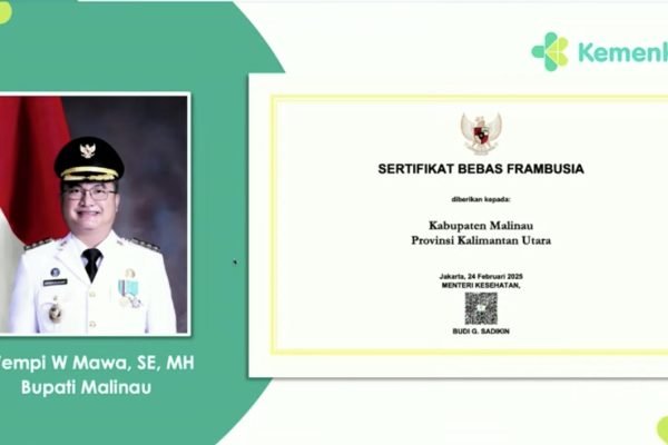 Sertifikat Bebas Frambusia Tahun 2025 milik Kabupaten Malinau. Foto: Youtube/Kemenkes