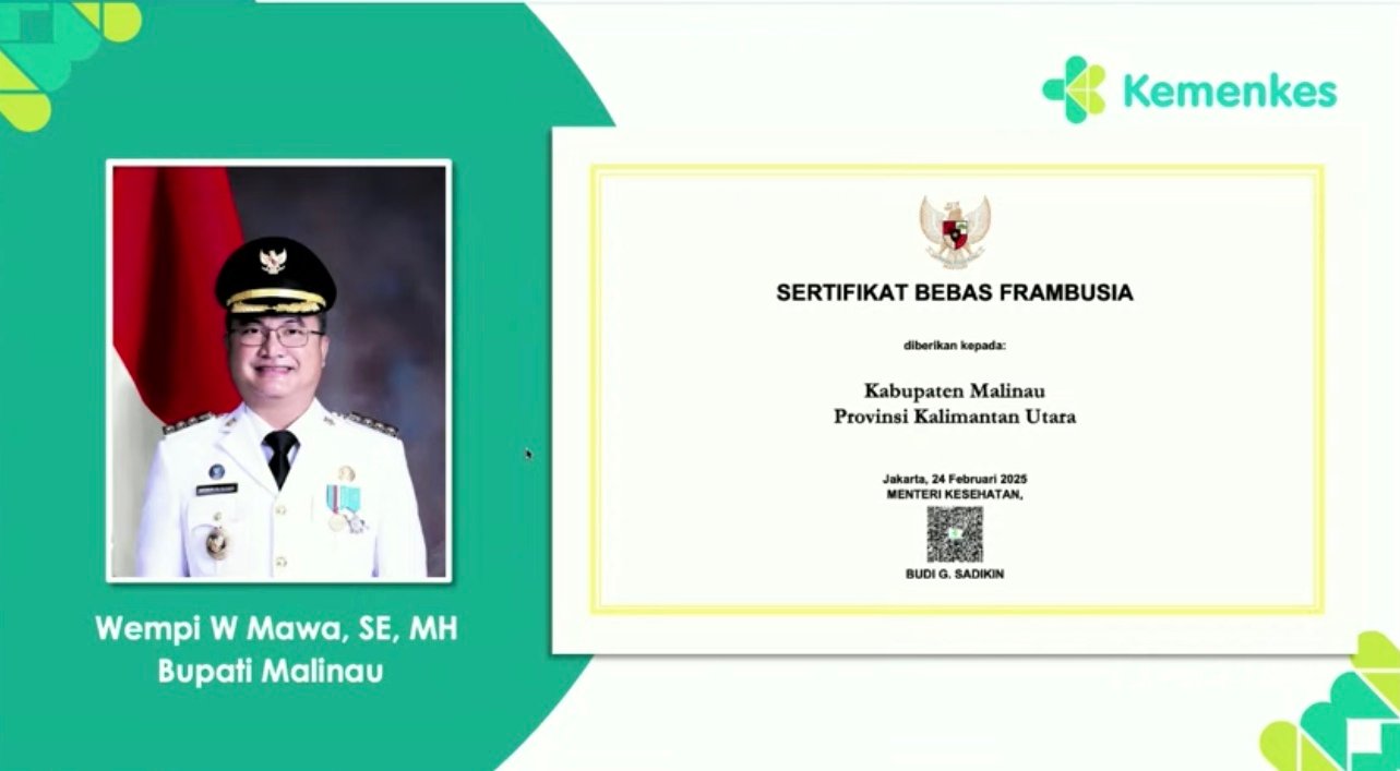 Sertifikat Bebas Frambusia Tahun 2025 milik Kabupaten Malinau. Foto: Youtube/Kemenkes