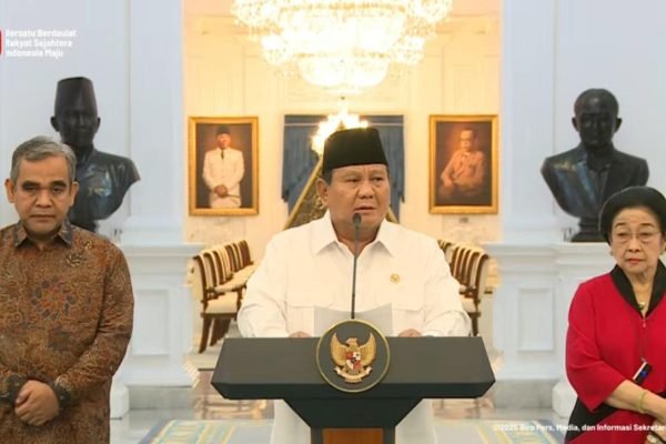 Presiden Prabowo, Ketum PDIP Megawati Soekarnoputri dan Ketua MPR Ahmad Muzani/Foto : Dok Tangkapan Layar YouTube Sekretariat Presiden