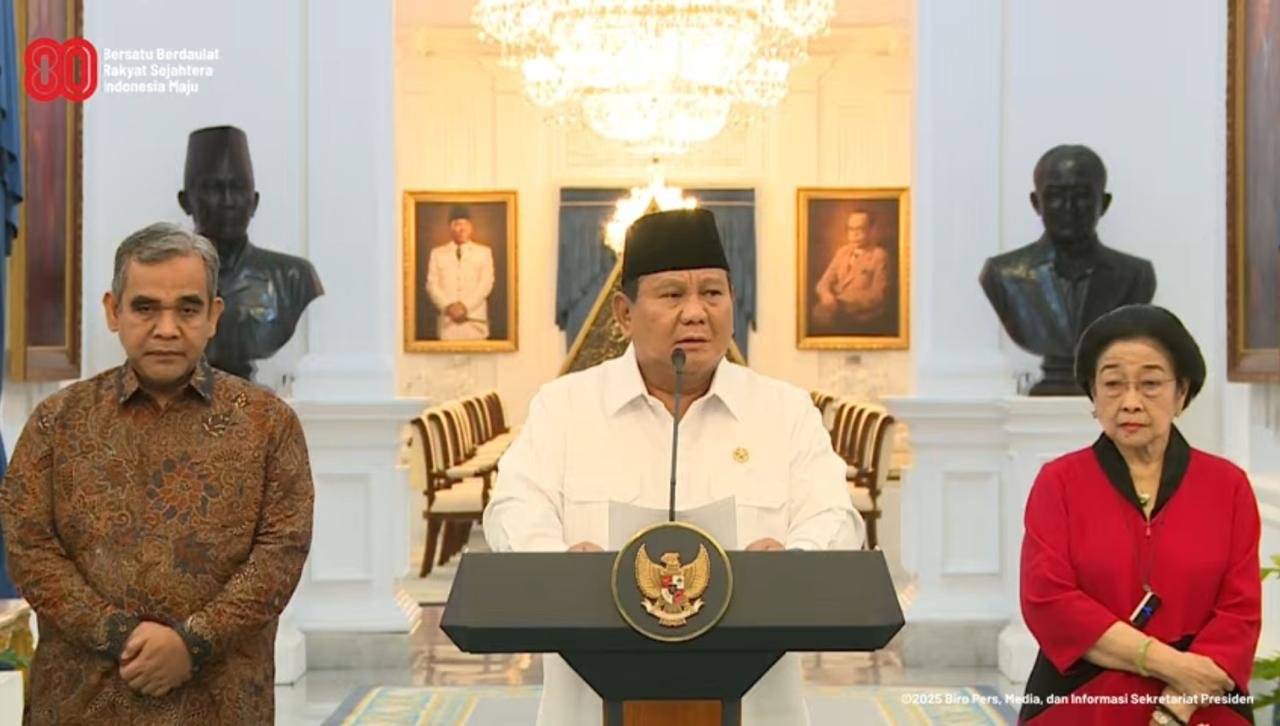 Presiden Prabowo, Ketum PDIP Megawati Soekarnoputri dan Ketua MPR Ahmad Muzani/Foto : Dok Tangkapan Layar YouTube Sekretariat Presiden