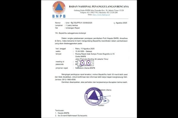 Surat undangan persiapan pernikahan anak Kepala BNPB, Suharyanto/Foto : Dok akun X @blank0429
