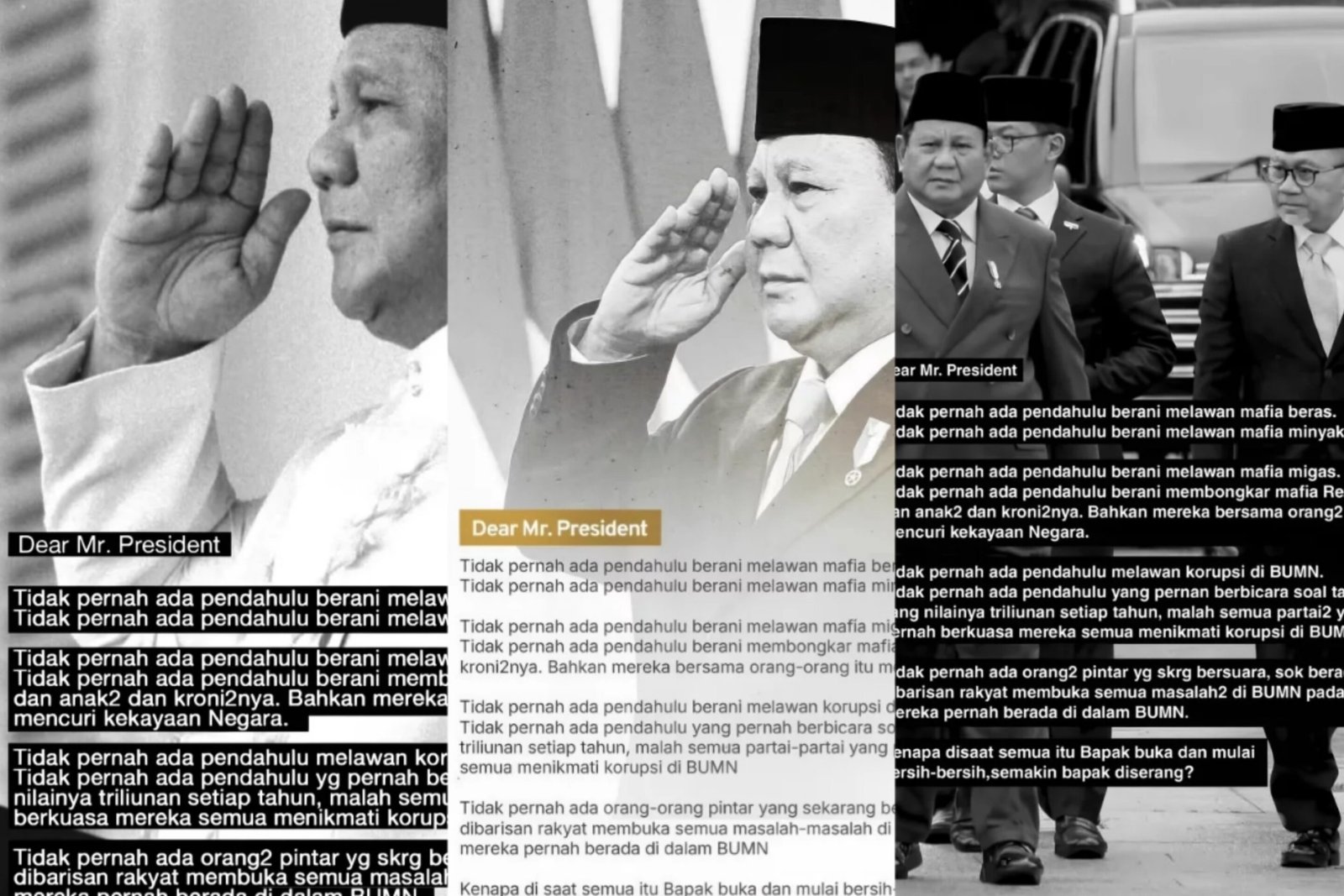 Postingan para Menteri Kabinet Merah Putih yang memberi dukungan kepada Presiden Prabowo/Foto : Dok. Tangkapan Layar Instagram (@abdulkadirkarding, @swtrenggono, @zul.hasan)