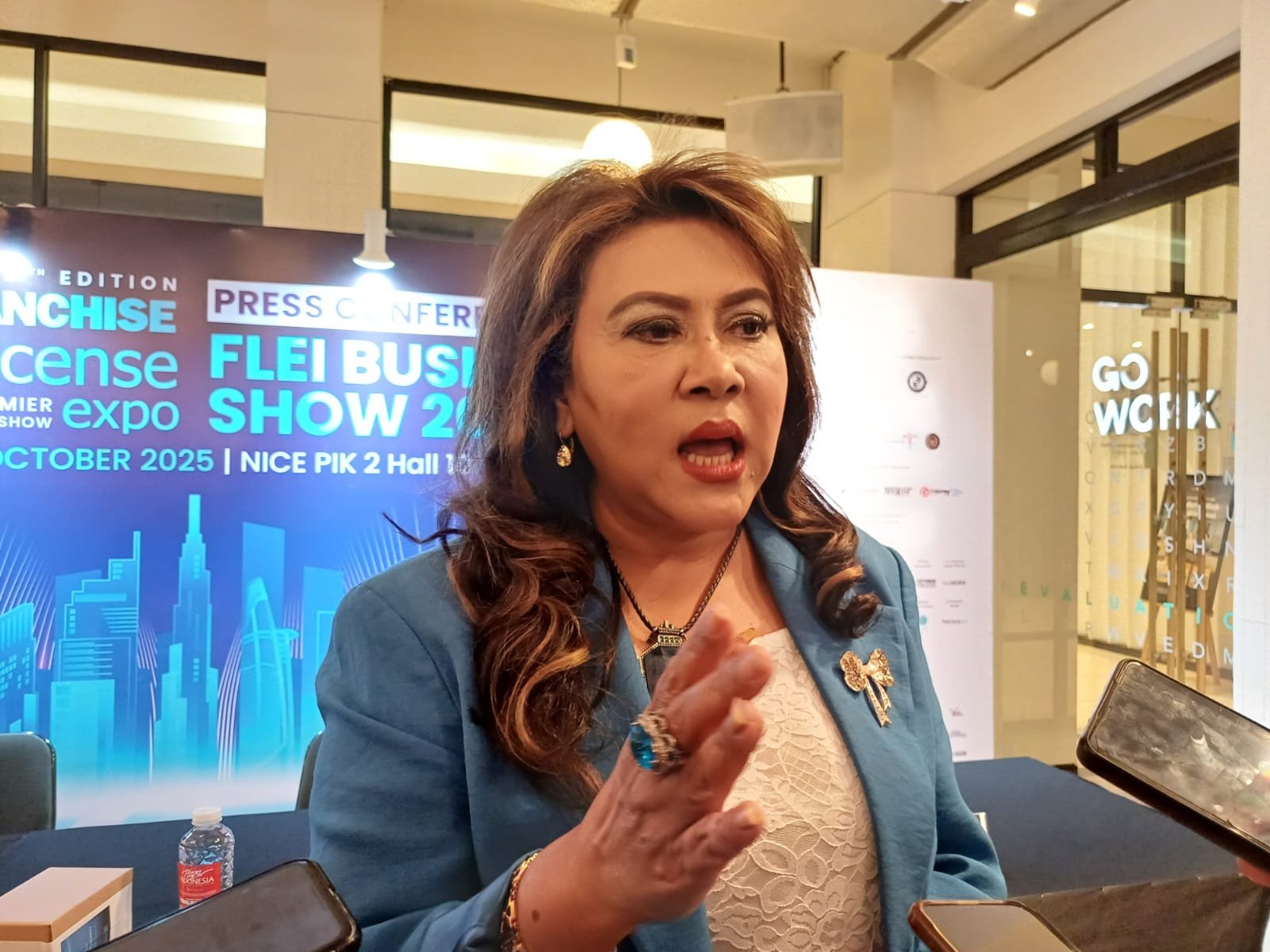 Ketua Umum Perhimpunan Waralaba dan Lisensi Indonesia (WALI) Levita G. Supit usai Konfrensi Pers FLEI Business Show 2025 edisi ke-25 di Jakarta, Selasa (16/9). Foto: GPriority/Dimas A Putra