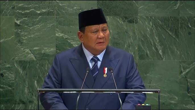 Presiden Prabowo saat sedang pidato di PBB, dalam agenda Konferensi Internasional tentang Palestina di New York, Selasa (23/9)/Foto : Dok. YouTube Prabowo Subianto