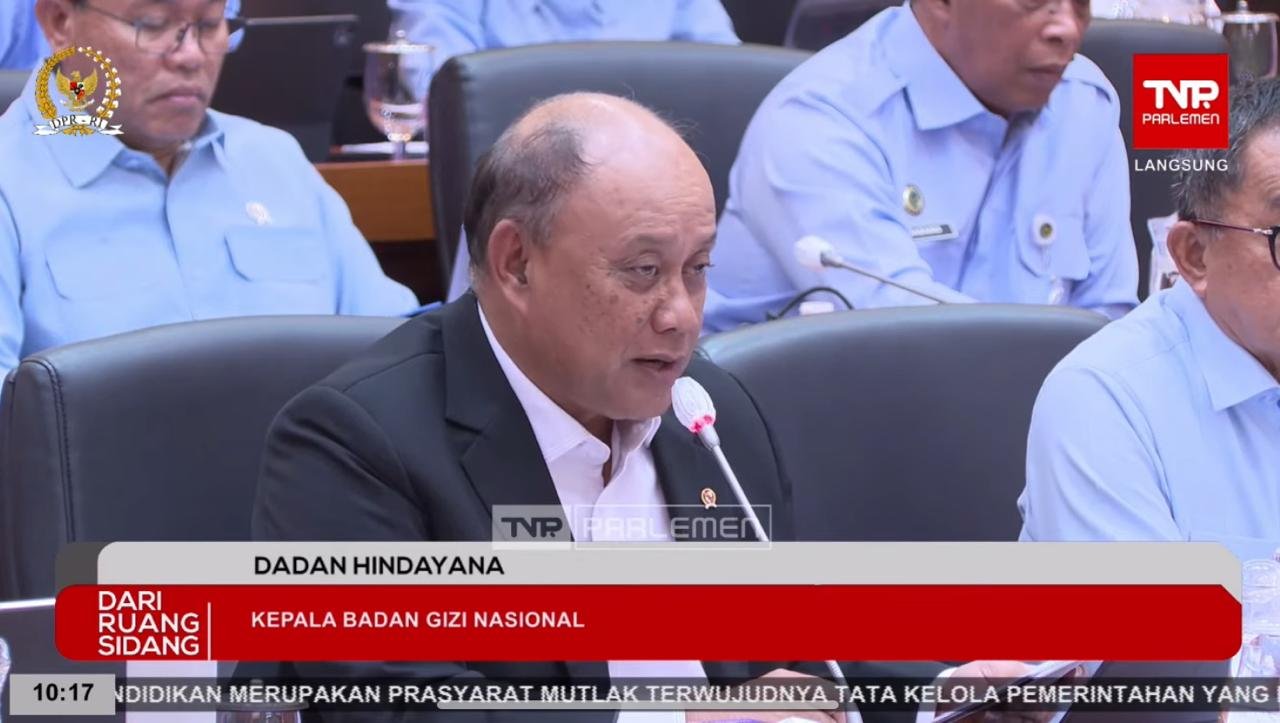 Kepala Badan Gizi Nasional (BGN), Dadan Hidayana jelaskan update kasus keracunan MBG/Foto Tangkapan Layar YouTube DPR RI