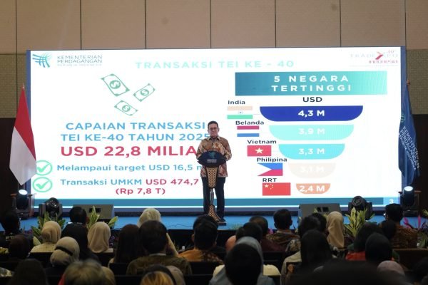 Trade Expo Indonesia (TEI) ke-40 Tahun 2025 membukukan nilai transaksi total mencapai USD 22,80 miliar atau sekitar Rp 376,20 triliun, melampaui target awal sebesar USD 16,5 miliar. Foto: dok.Kemendag