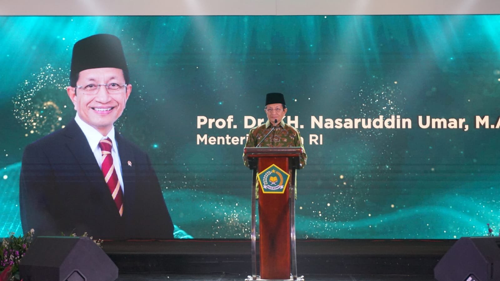 Menteri Agama Nasaruddin Umar malam penganugerahan Anugerah Layanan KUA 2025 di Serpong, Tangerang, Banten, Jumat (12/12). Foto: GPriority/Rizky Dimuharam