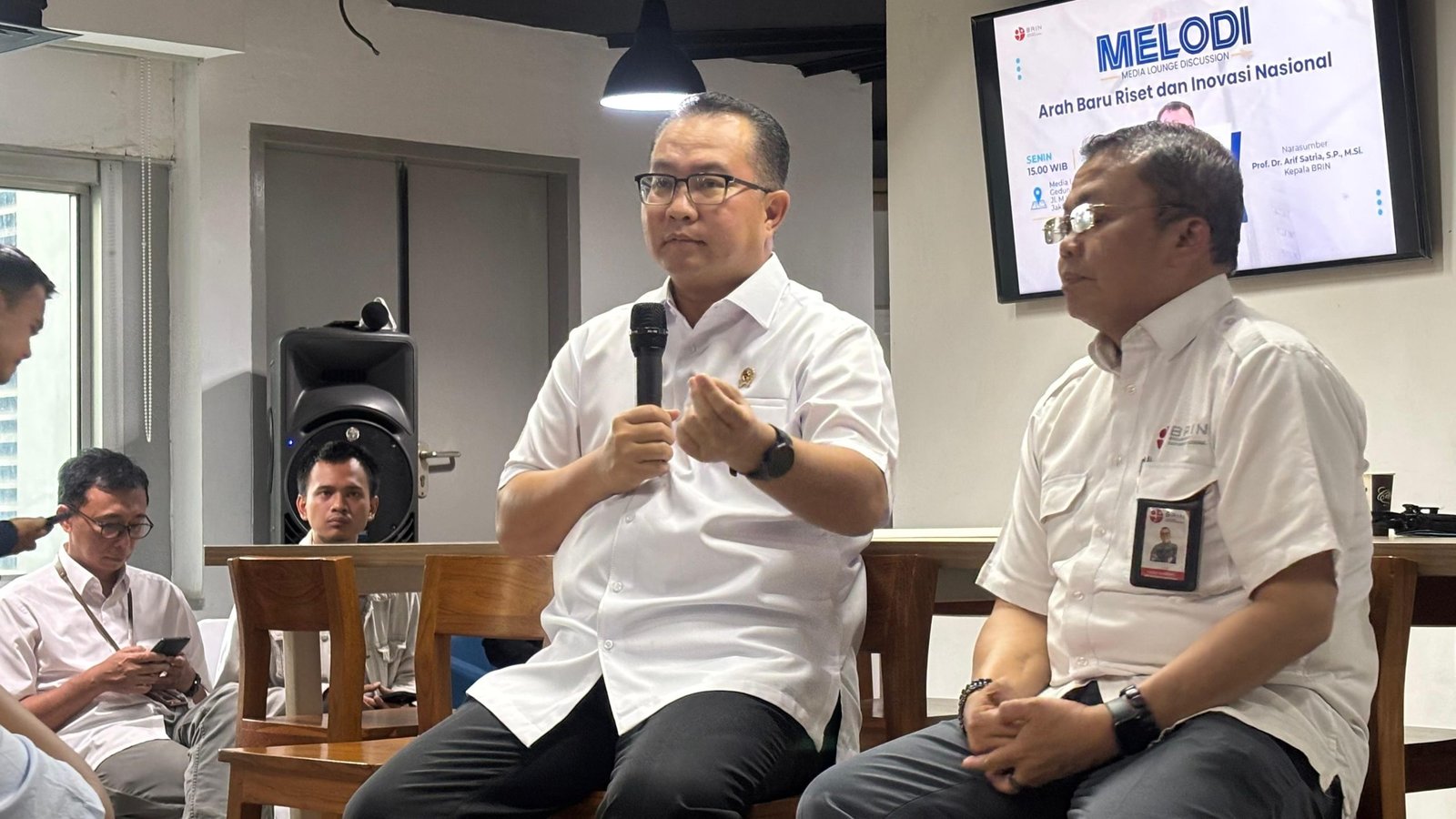 Kepala BRIN Arif Satria, saat berdiskusi bersama media pada forum MELODI, Senin (22/12) di Gedung B.J. Habibie BRIN, Jakarta Pusat/Foto : GPriority (Nindya Farhah Azzahrah)