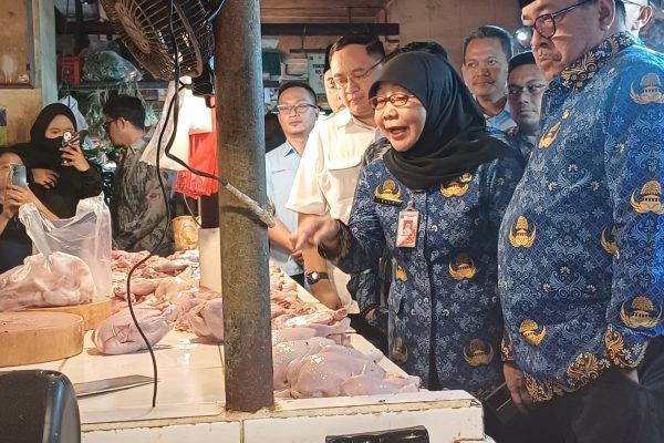 Wakil Gubernur DKI Jakarta Rano Karno bersama Kepala Dinas Ketahanan Pangan, Kelautan dan Pertanian (KPKP) DKI Jakarta Suharini Eliawati saat meninjau stok bahan pokok di Pasar Senen, Jakarta, Senin (22/12). Foto: GPriority/Dimas A Putra