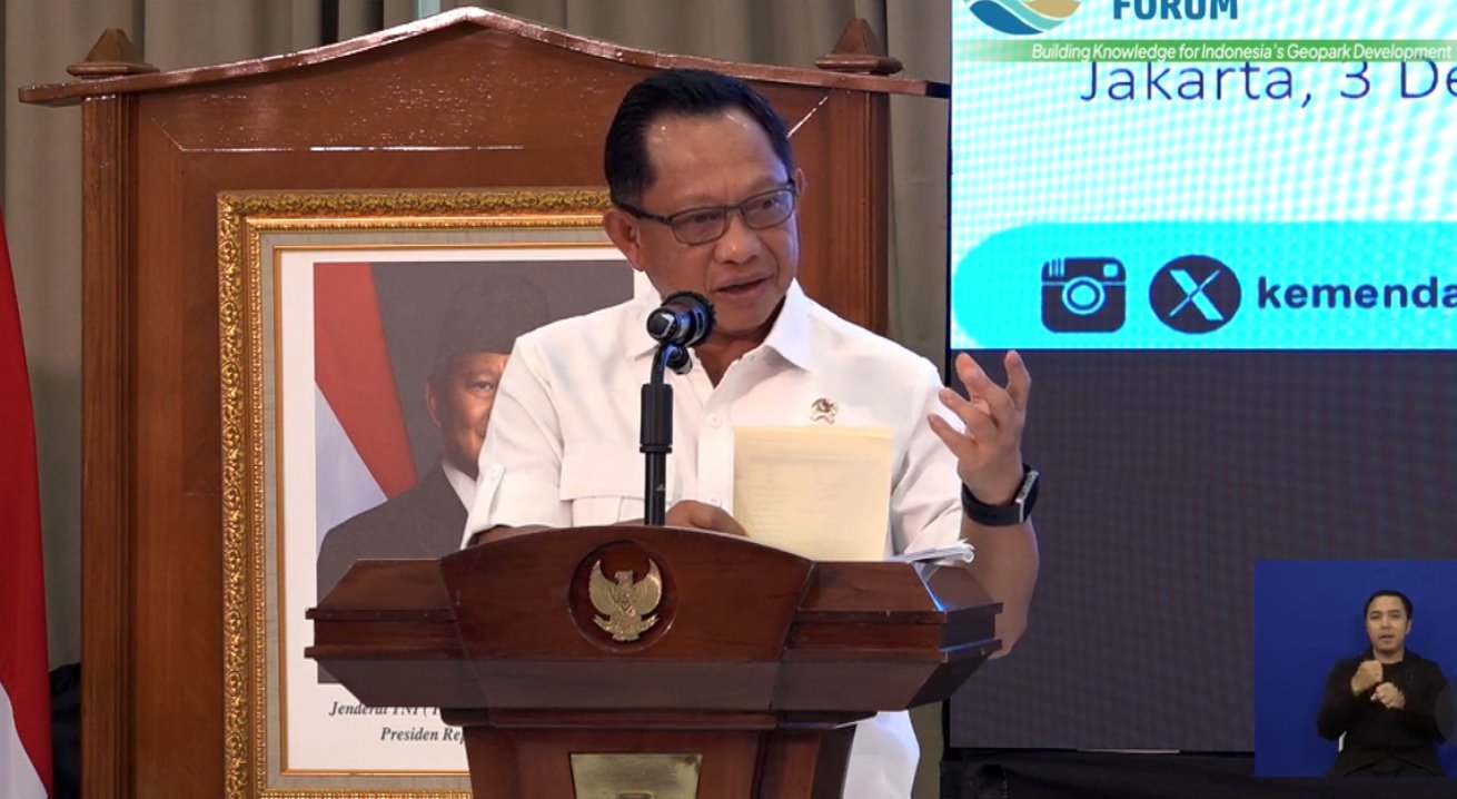 Mendagri Tito Karnavian dalam acara Indonesia’s Geopark Leader Forum di Kantor Bappenas, Rabu (3/12)/Foto YouTube Bappenas