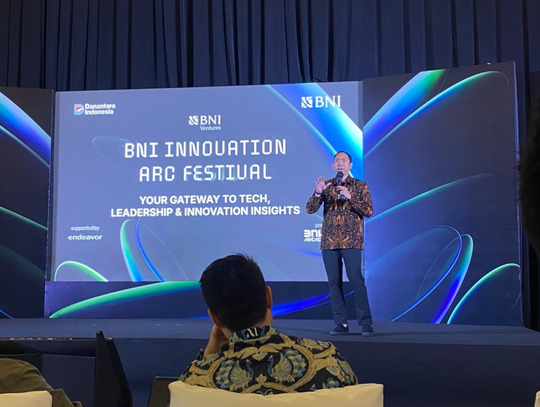 Ketua Tim Kemitraan dan Ekosistem Investasi KemKomdigi, Muhammad Faisal dalam dalam forum BNI Innovation Arc Festival bertajuk Your Gateway to Tech, Leadership & Innovation Insights di Kantor BNI, Jakarta Pusat, Rabu (17/12)/Foto Fifi Abdurahman