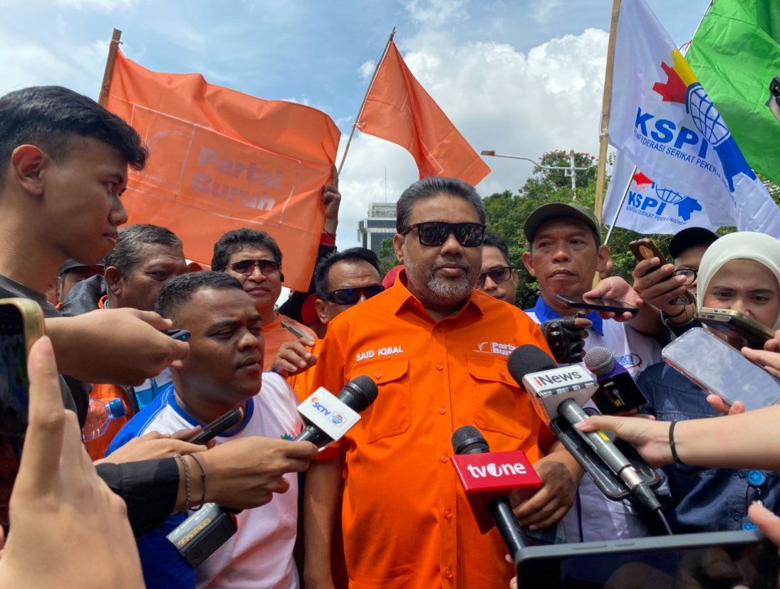 Presiden Buruh sekaligus Presiden KSPI, Said Iqbal dalam aksi penolakan UMP DKI di Monas/Foto Fifi Abdurahman