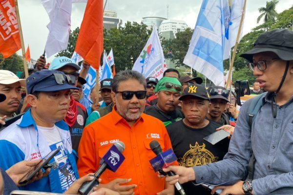 Presiden Partai Buruh, Said Iqbal pada aksi kedua Partai Buruh bersama KSPI di Monas, Jakarta Pusat, Selasa (30/12)/Foto Fifi Abdurahman