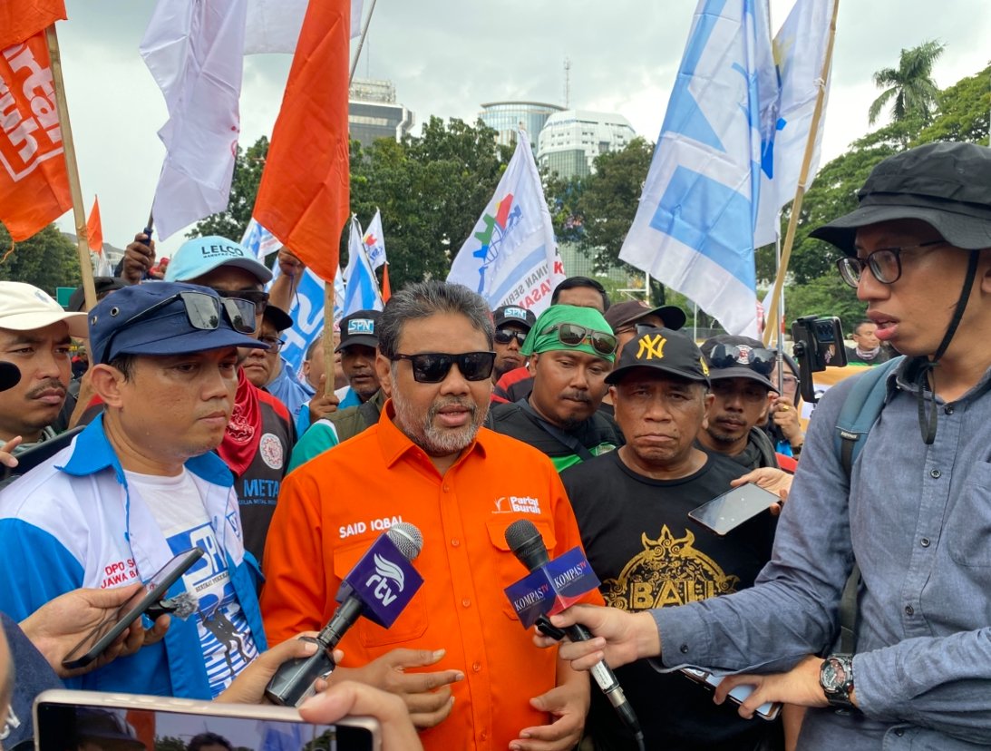 Presiden Partai Buruh, Said Iqbal pada aksi kedua Partai Buruh bersama KSPI di Monas, Jakarta Pusat, Selasa (30/12)/Foto Fifi Abdurahman