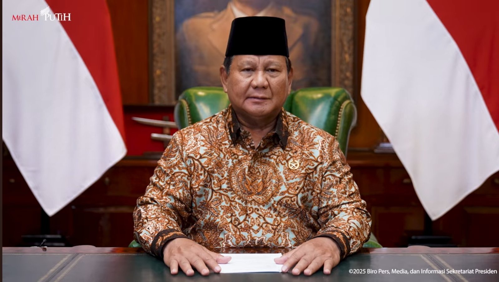 Presiden Prabowo Subianto saat menyampaikan ucapan Natal tahun 2025. Foto: Tangkapan layar Youtube/Sekretariat Presiden