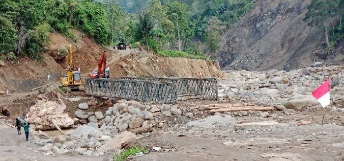 Jembatan Bailey Wih Kanis Kampung Mangku, Kecamatan Bandar, Kabupaten Bener Meriah telah selesai dikerjakan dan sudah beroperasi kembali. Foto: istimewa/gpriority.co.id