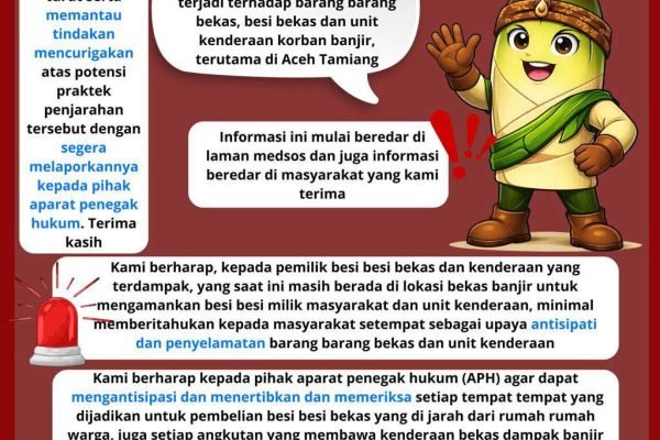 Pemerintah Kabupaten Aceh Tamiang mengeluarkan seruan atau imbauan waspada praktik penjarahan barang bekas korban banjir oleh oknum tidak bertanggung jawab. Foto: istimewa/gpriority