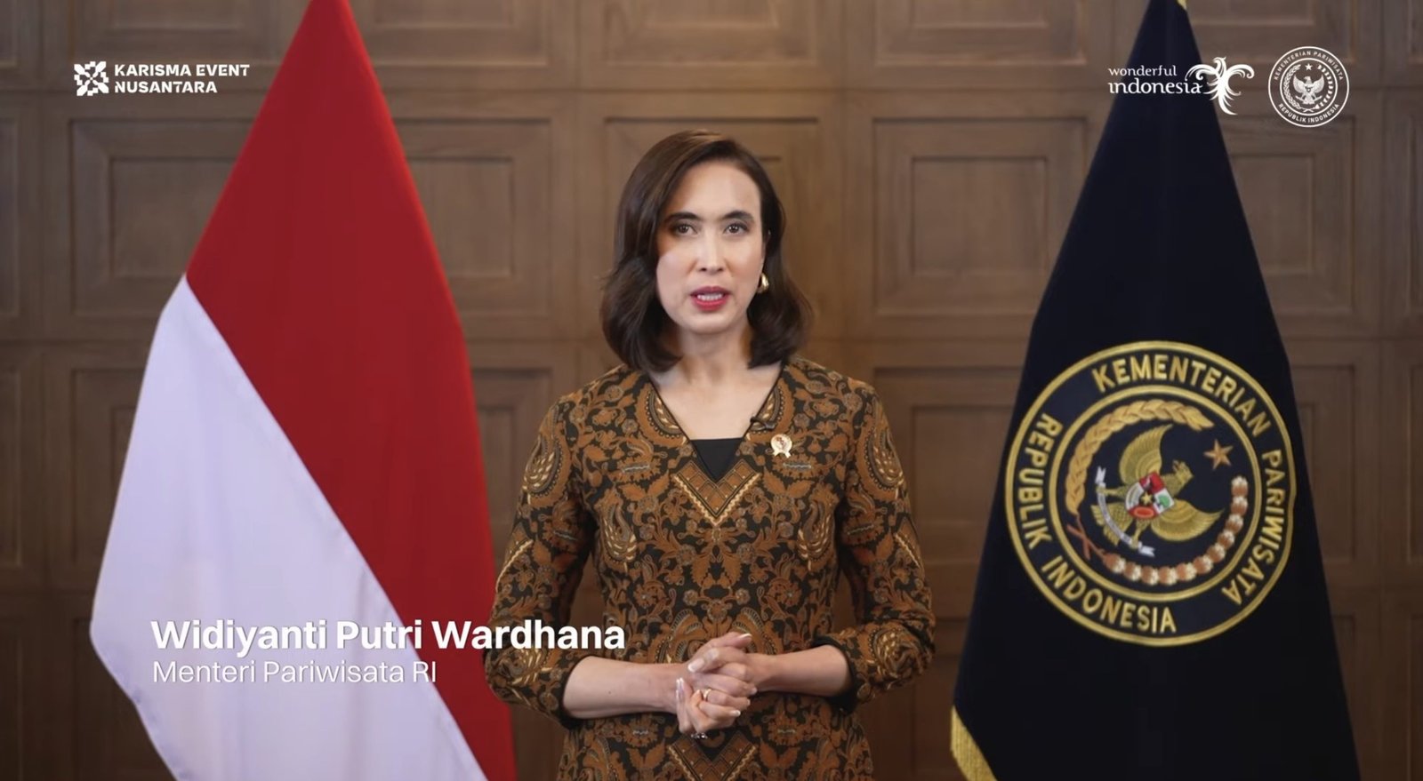 Menteri Pariwisata Widiyanti Putri Wardhana saat mengumumkan Karisma Even Nusantara 2026. Foto: tangkapan layar Youtube karisma event nusantara