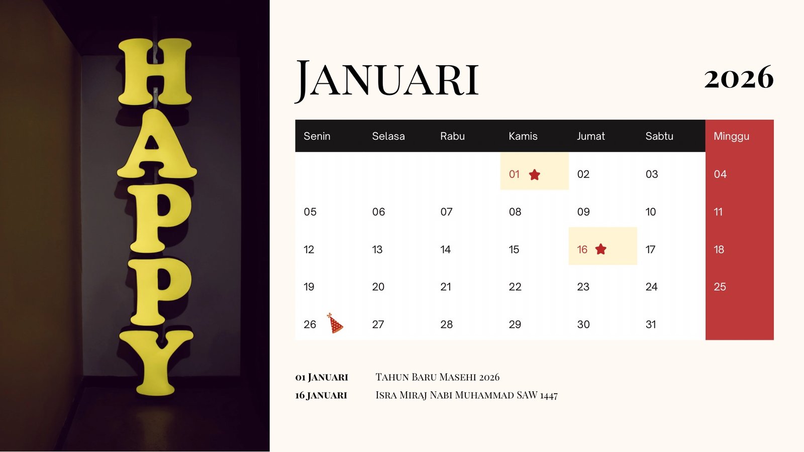 Tanggal Merah di Bulan Januari 2026/Foto Istimewa
