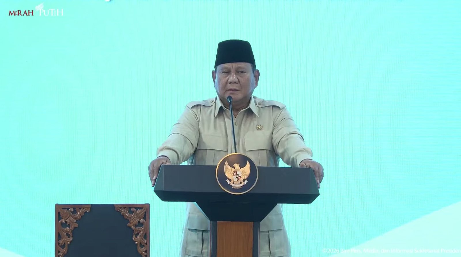 Presiden Prabowo Subianto saat peresmian dan groundbreaking 1.179 SPPG serta peresmian 18 gudang ketahanan pangan Kepolisian Negara Republik Indonesia di Palmerah, Jakarta, Jumat (13/2). Foto: tangkapan layar Youtube/sekertariatpresiden