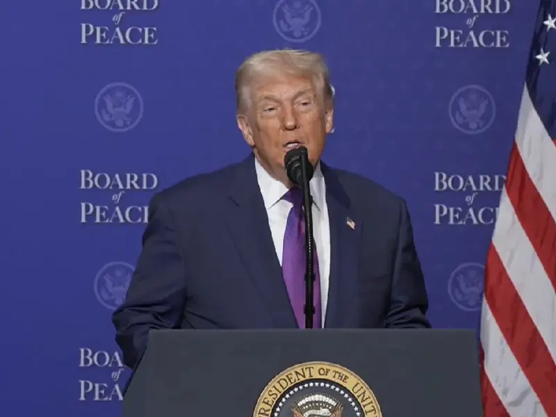 Presiden AS Donald Trump saat memberikan sambutan di agenda pertemuan pertama anggota Board of Peace/Foto : Dok. AFP