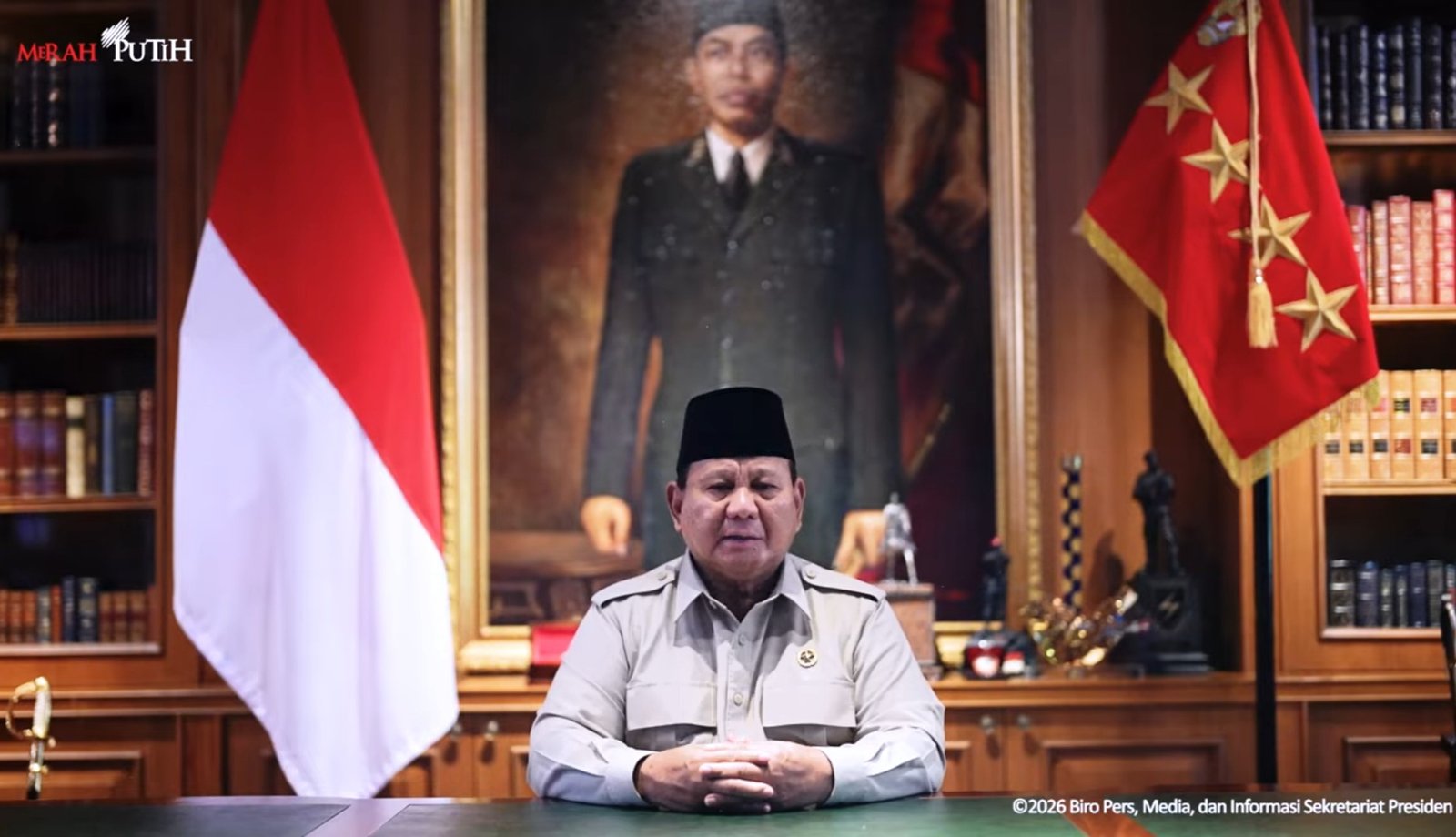 Presiden Prabowo Subianto menyampaikan ucapan Selamat Hari Raya Idulfitri 1447 Hijriah. Foto: Tangkapan Layar Youtube/prabowosubianto