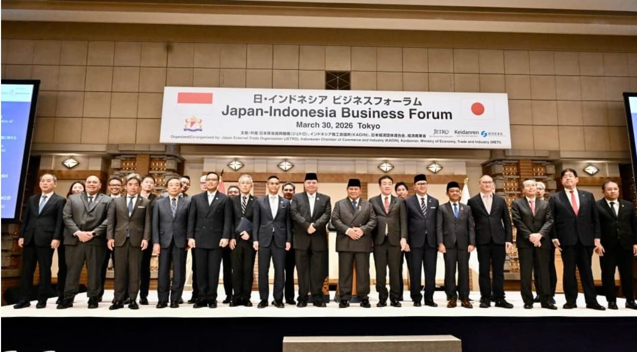 Presiden Prabowo Subianto dalam forum bisnis Indonesia-Jepang, Senin (30/3)/Foto : Dok. BPMI Setpres RI