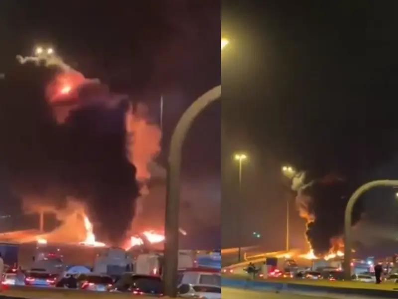 Tangkapan layar ledakan yang terjadi di Kedubes AS di Riyadh, Arab Saudi, Senin (2/3) kemarin/Foto : Dok. X