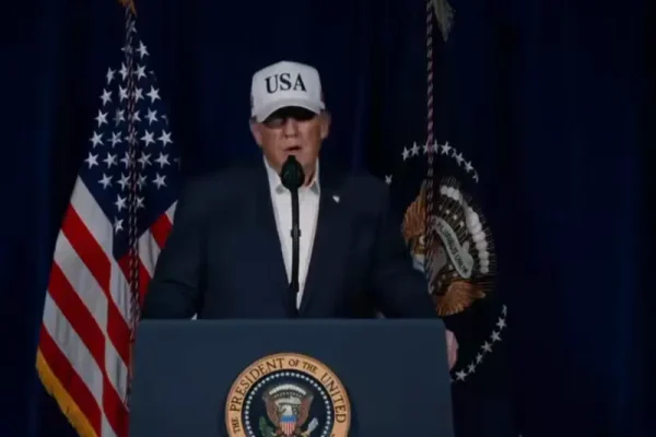Presiden AS Donald Trump dalam salah satu agenda konferensi pers di Gedung Putih/Foto : Dok. X