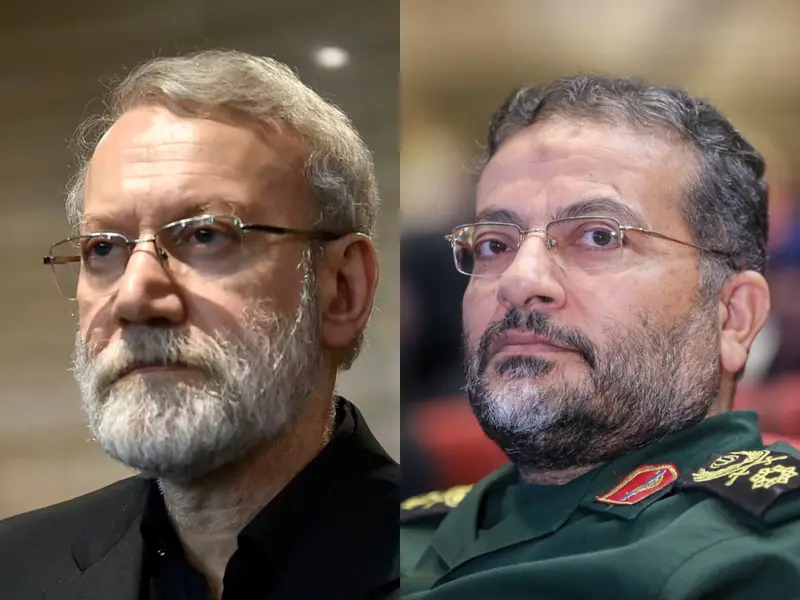 Kepala keamanan Iran Ali Larijani (kiri) dan Gholamreza Soleimani, komandan senior pasukan Basij Iran (kanan)/Foto : Dok. AFP