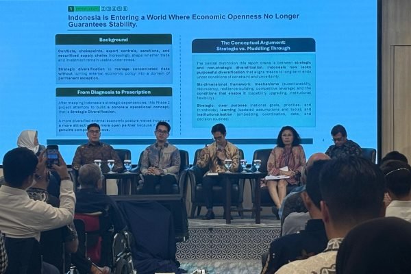 Seminar CSIS Indonesia bertajuk, "Diversifikasi Strategis sebagai Kebijakan Ekonomi Luar Negeri Indonesia” yang berlangsung di Gedung Pakarti Center, Jakarta, Selasa (7/4)/Foto : Dok. GPriority (Nindya Farhah Azzahrah)