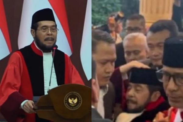 Momen saat Hakim Konstitusi Anwar Usman, “tumbang” usai mengikuti prosesi wisuda purnabakti di Gedung Mahkamah Konstitusi (MK), Jakarta, Senin (13/4)/Foto : Dok. YouTube Mahkamah Konstitusi RI