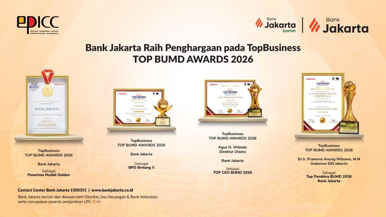 meraih sejumlah penghargaan pada ajang TOP BUMD Awards 2026 pada Senin (13/4) lalu/Foto : Dok. Bank Jakarta