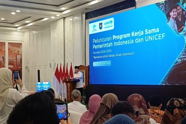 Menteri Agama (Menag) Nasaruddin Umar saat Peluncuran Program Kerja Sama Pemerintah Indonesia dan UNICEF periode 2026–2030 di Gedung Badan Perencanaan Pembangunan Nasional (Bappenas), Jakarta, Senin (20/4). Foto: GPriority/Dimas A Putra