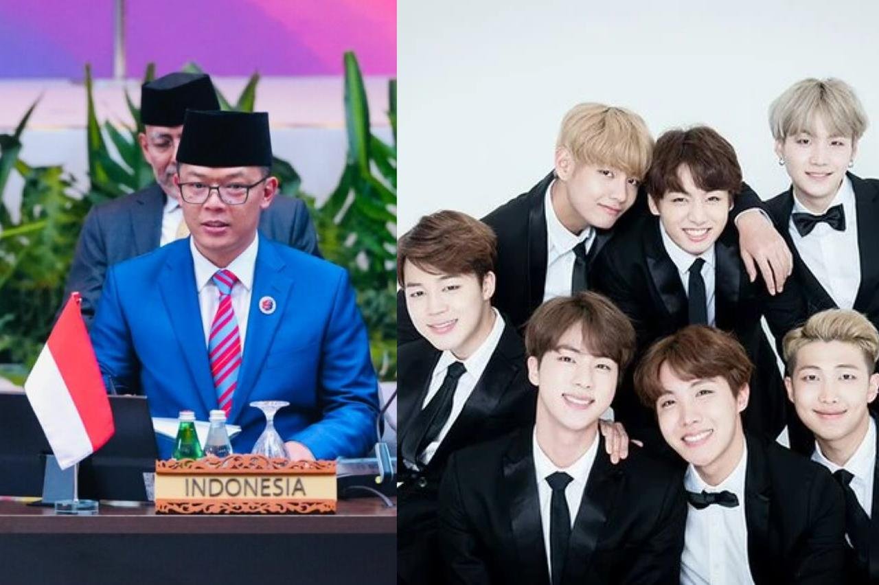Menlu RI Sugiono dan boyband K-Pop BTS/Foto : Dok. Istimewa