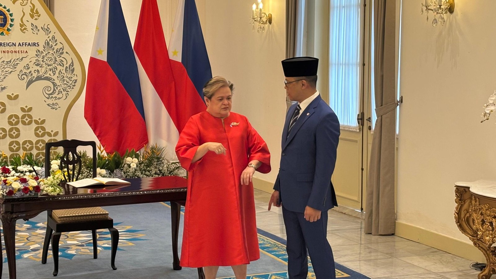 Pertemuan Menlu RI Sugiono dengan Sekretaris Urusan Luar Negeri Filipina, Theresa Lazaro, Kamis (23/4) di Gedung Pancasila, Kemlu RI/Foto : GPriority (Nindya Farhah Azzahrah)