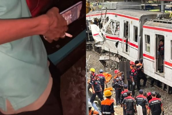 Tangkapan layar video sopir taksi hijau pasca insiden kecelakaan KA Argo Bromo Anggrek-KRL Bekasi/Foto : Dok. Instagram @siapasiidia & GP Nindya