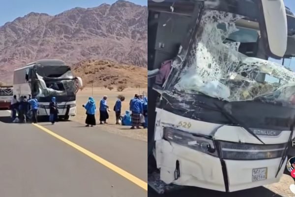 Momen kecelakaan bus rombongan jemaah haji Indonesia di Madinah pada Rabu (29/4) waktu setempat/Foto : Dok. TikTok zain.shop1