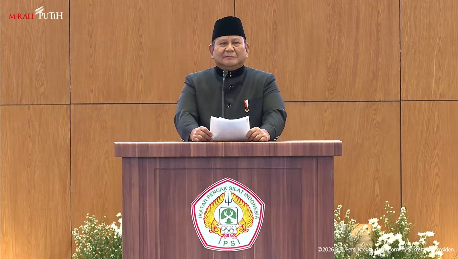Presiden Prabowo saat memberikan sambutan pada agenda "Pembukaan Munas XVI IPSI" di Jakarta, Sabtu (11/4)/Foto : Dok. YouTube Sekretariat Presiden
