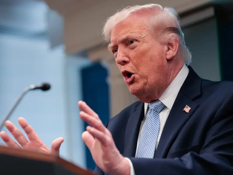 Presiden AS Donald Trump dalam sesi konferensi pers mengenai perang AS dengan Iran belum lama ini/Foto : Dok. AFP