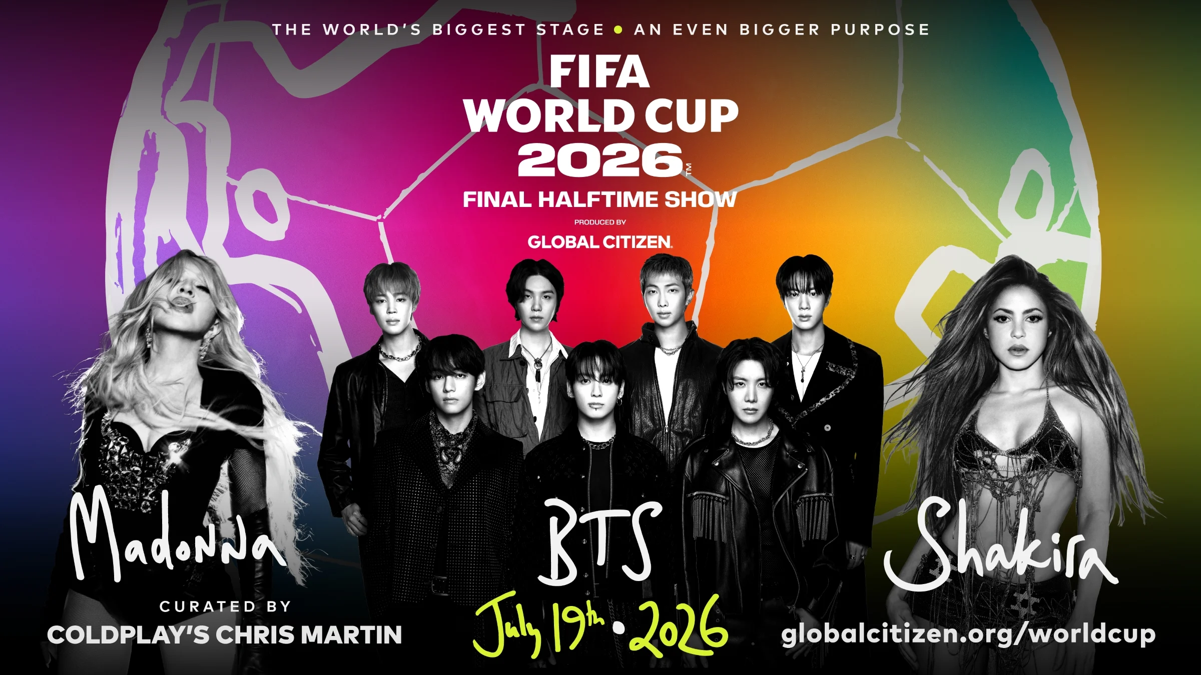BTS, Madonna, hingga Shakira jadi guest star halftime show Final Piala Dunia 2026/Foto : Dok. Global Citizens