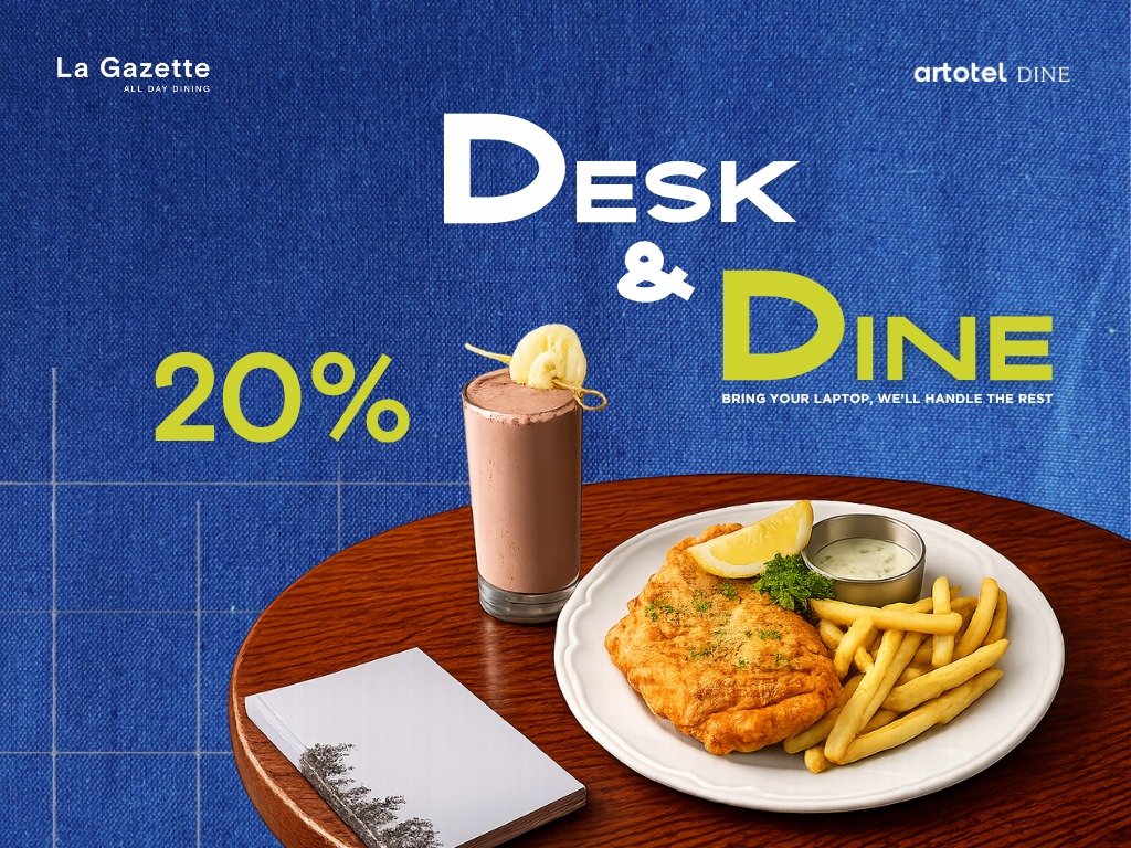Promo terbaru bertajuk “Desk & Dine” dari ARTOTEL Casa Kuningan/Foto : Dok. Istimewa