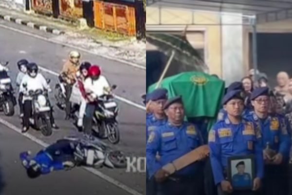 Proses pemakaman Rudi Indratna (56), petugas Damkar yang sempat viral karena mendadak pingsan saat mengendarai motor di kawasan Alun-alun Wonosari/Foto : Tangkapan Layar IG @infogunungkidul & TikTok @handayanifire13