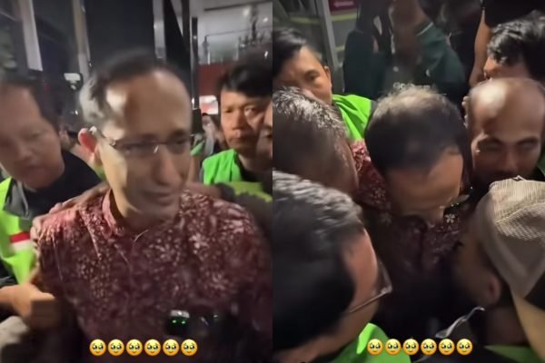 Momen haru Nadiem Makarim dipeluk ojol usai menjalani sidang tuntutan kasus dugaan korupsi pengadaan Chromebook di Pengadilan Negeri Jakarta Pusat, Rabu (13/5)/Foto : Dok. Tangkapan Layar TikTok @soal_unsrat