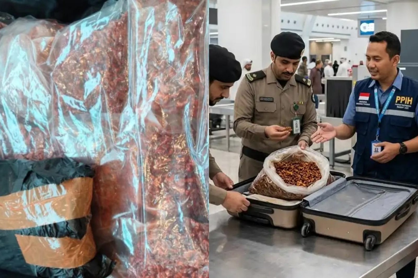 Petugas Bandara Jeddah temukan 5 kilogram tempe orek yang sengaja dibawa jemaah haji RI untuk bekal/Foto : Dok. Istimewa