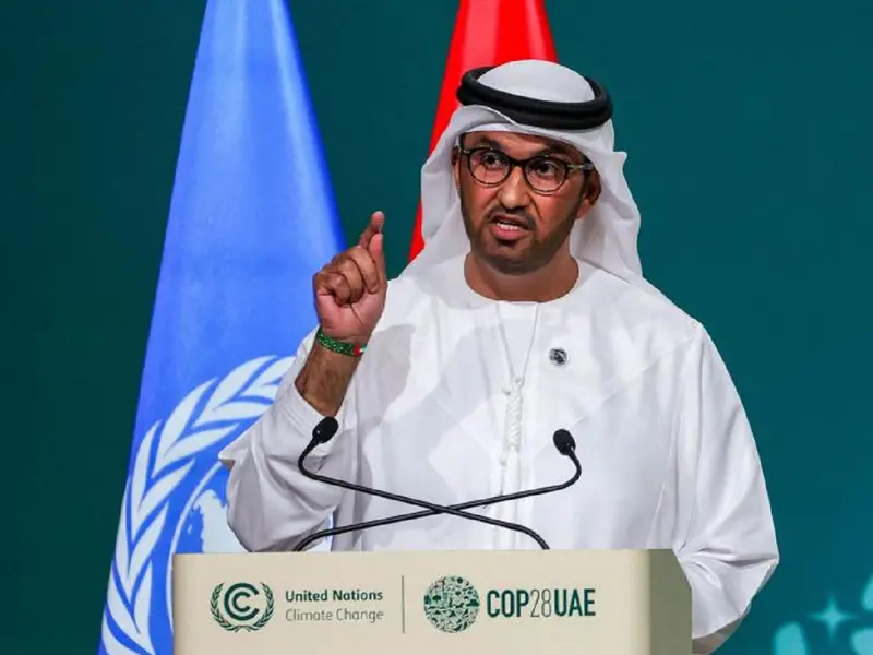 CEO ADNOC, Sultan Al Jaber, saat menyampaikan percepatan pembangunan pipa minyak UEA a dalam acara Atlantic Council beberapa waktu lalu/Foto : Dok. AFP